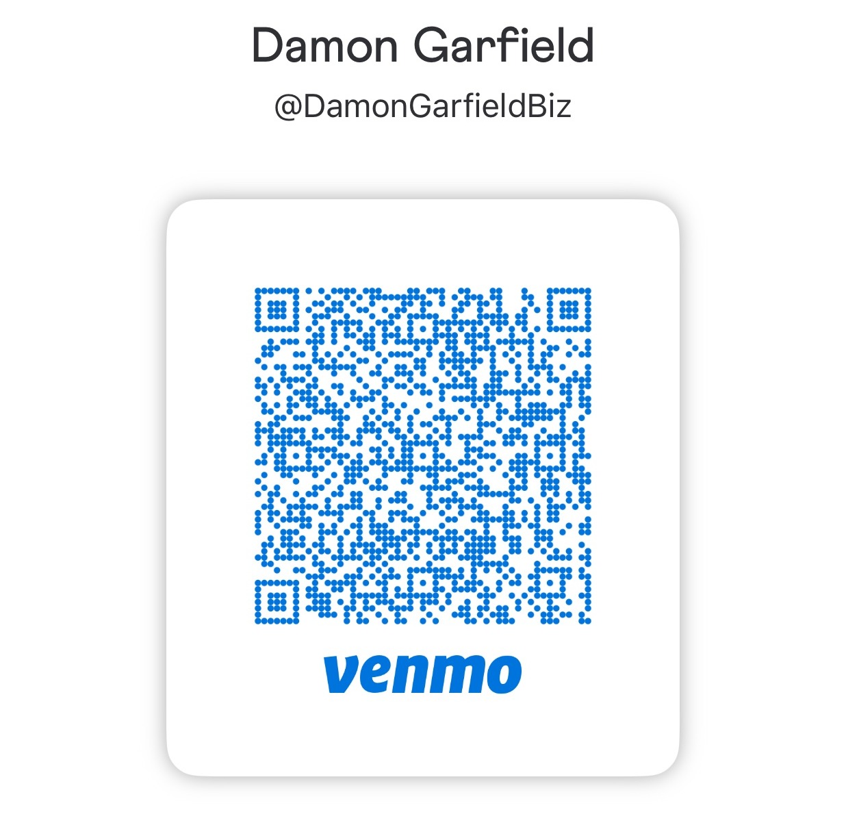 Venmo QR code for Damon Garfield, @DamonGarfieldBiz