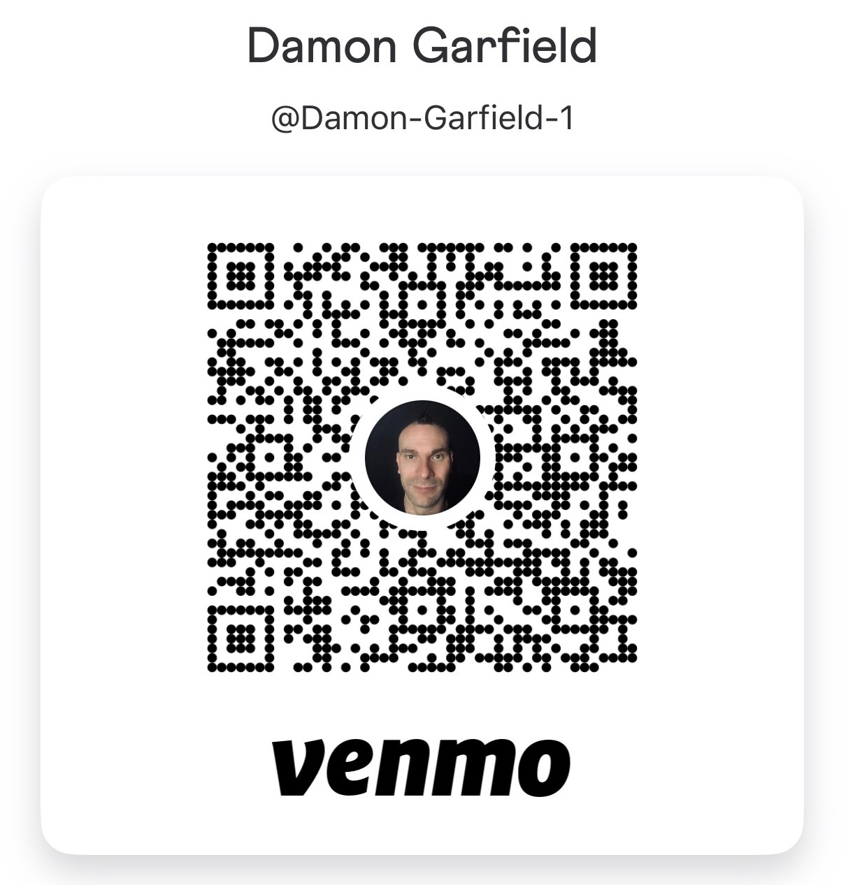 Venmo QR code for Damon Garfield, @Damon-Garfield-1